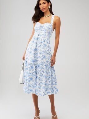SGNTR Blue Floral Midi Sundress Embroidery